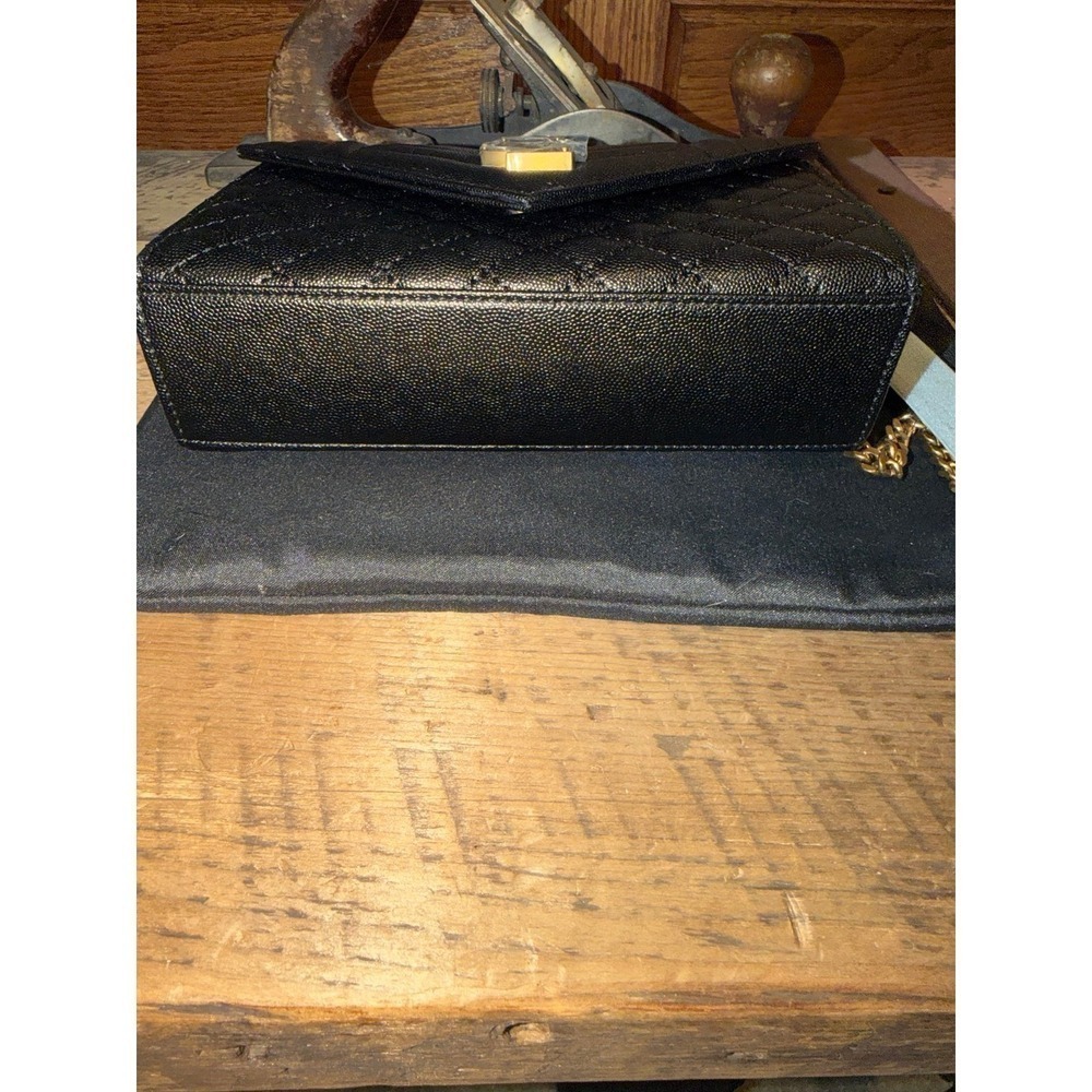 Saint Laurent Envelope Quilted Black Grain de Poudre Leather Gold Hardware - Picture 7 of 9